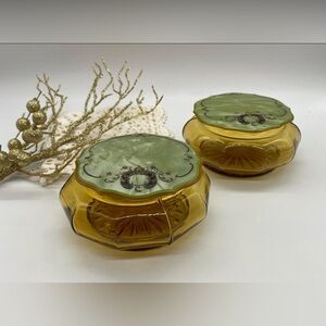 Vintage Glass Trinket Boxes - Green and Gold
